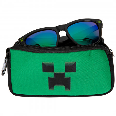 Minecraft Creeper Face Kids Sunglasses with Carabiner Pouch